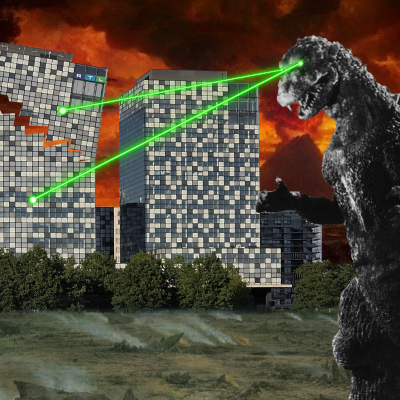 Godzilla géint déi zwee Tierm um Kierchbierg
