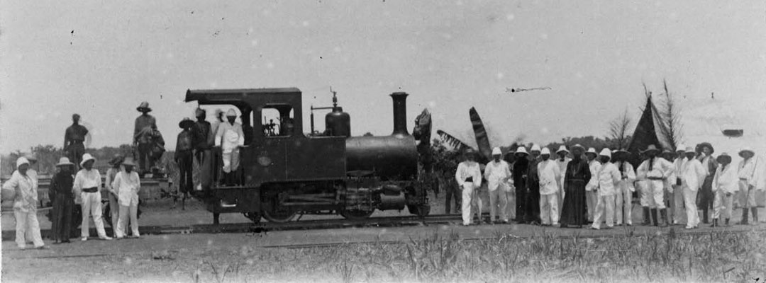 Éischt Lokomotive déi zu Leopoldville 1898 ukomm ass